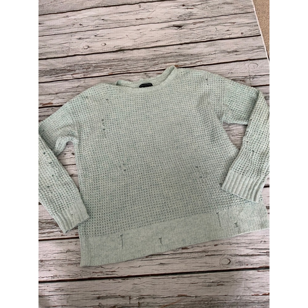American Eagle Outfitters Light‎ Green Open Knit Distressed Pullover Sweater S